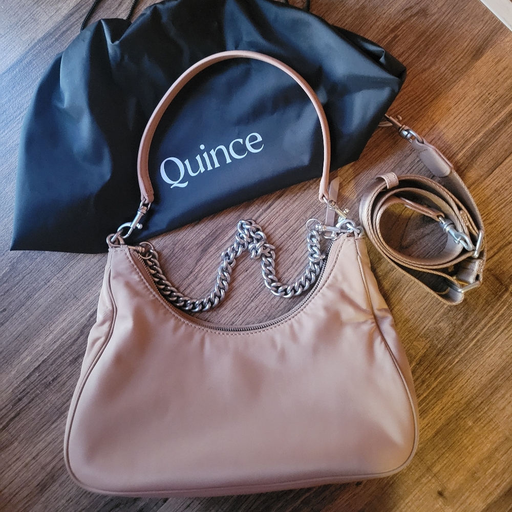 Quince Beige Shoulder/ Crossbody Bag with Chain Accent